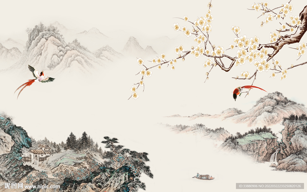 花鸟 意境新山水画 tif分层