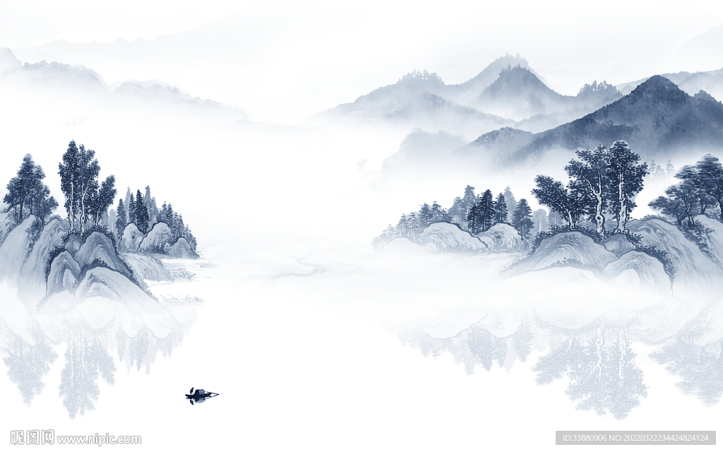 新中式意境新山水画 tif分层