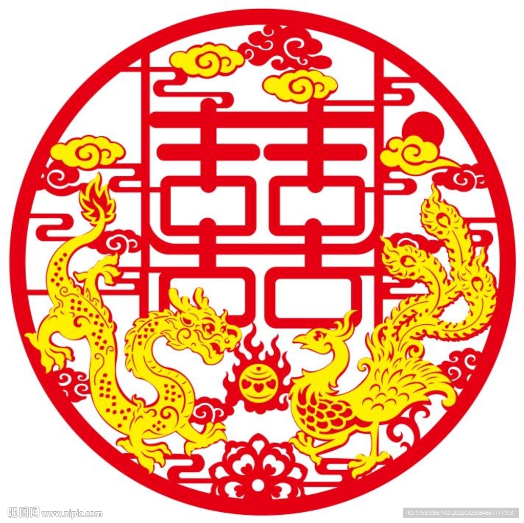 双喜门贴婚庆装饰龙凤切割图