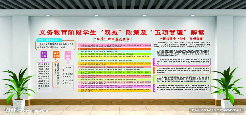 义务教育双减和五项规定文化墙