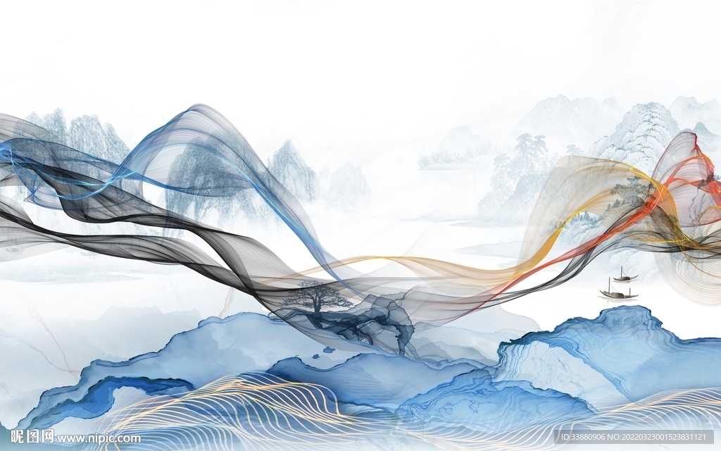 爆款新款山水墙画 tif分层