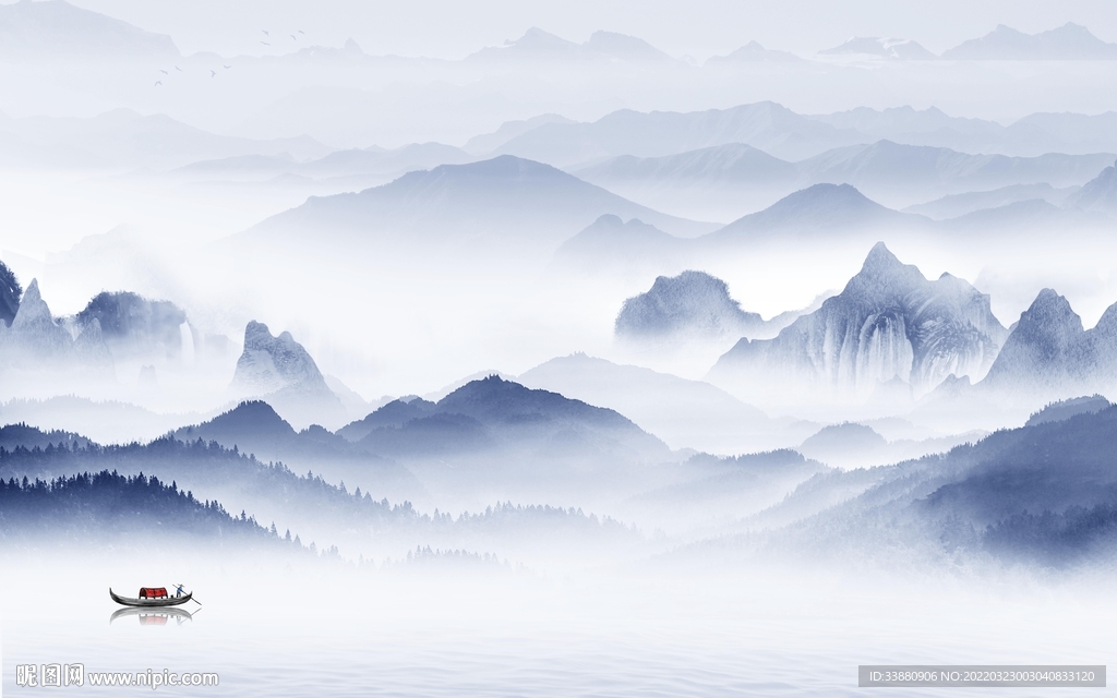 中式新款山水墙画 tif分层