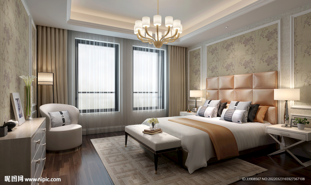 清新现代别墅卧室图片素材