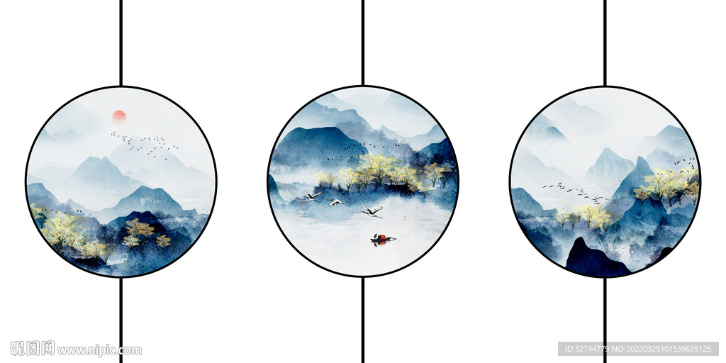 意境山水三联画