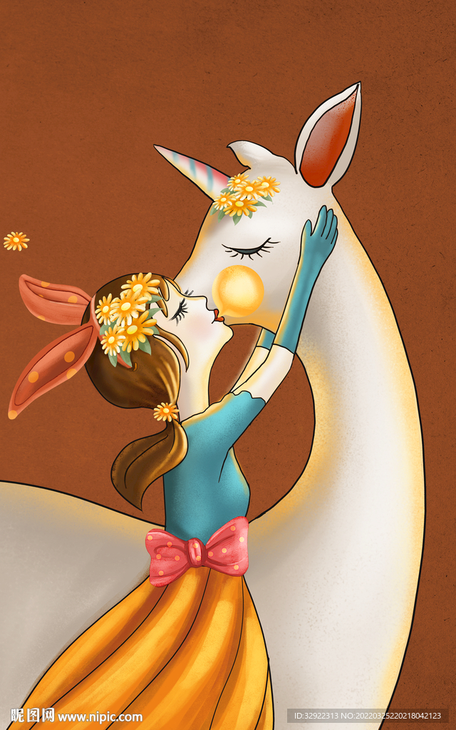 麋鹿少女卡通儿童装饰画