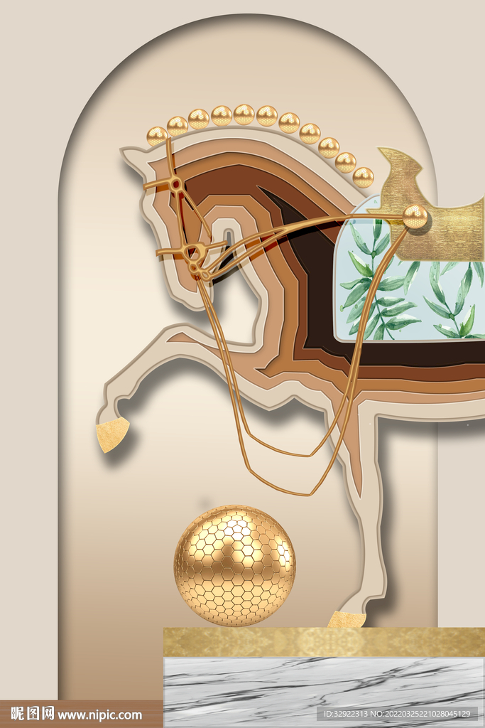 金色立体几何骏马玄关