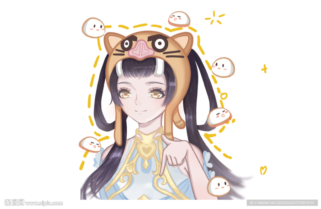 剑网3七秀萝莉虎头手绘插画头像