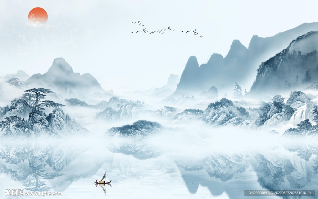 中式 别墅电视山水 TIF分层