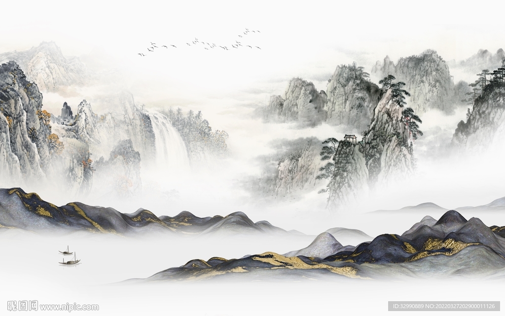 新中式别墅电视山水 TIF分层