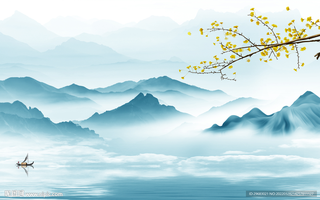 爆款 客厅电视山水 TIF分层