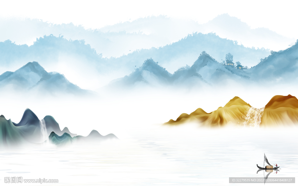 别墅客厅中式山水 TIF分层