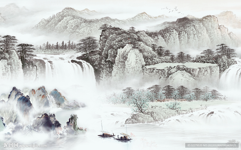 最新客厅中式山水 TIF分层