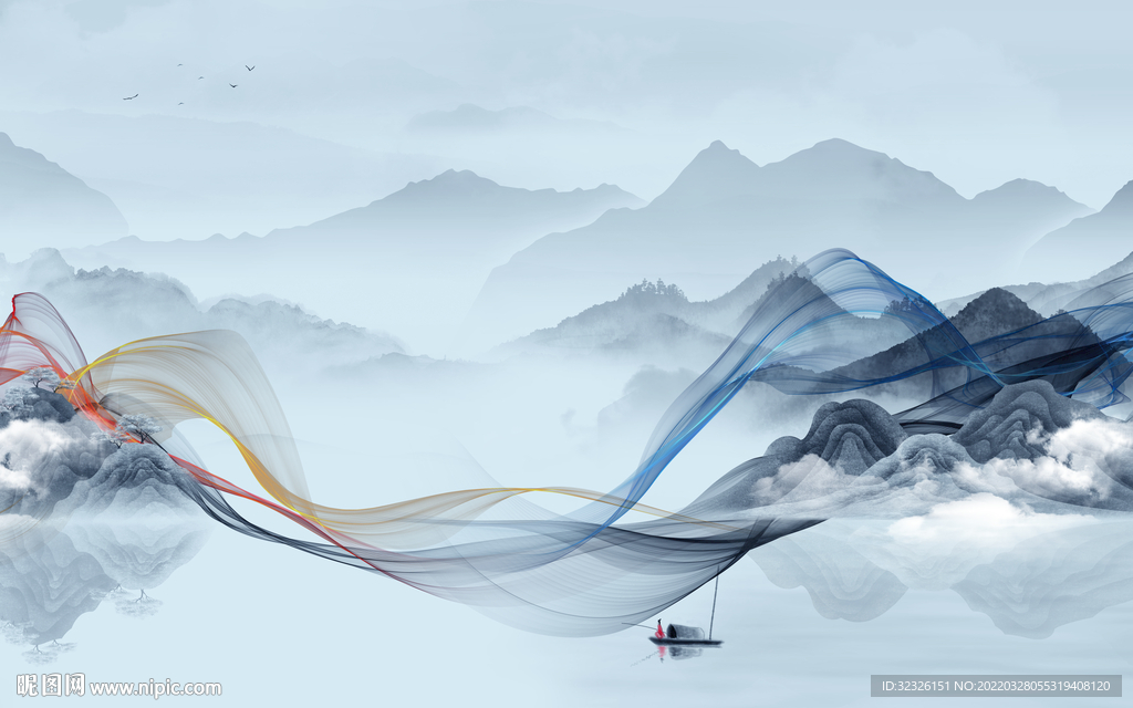 新中式山水最新背景 tif分层