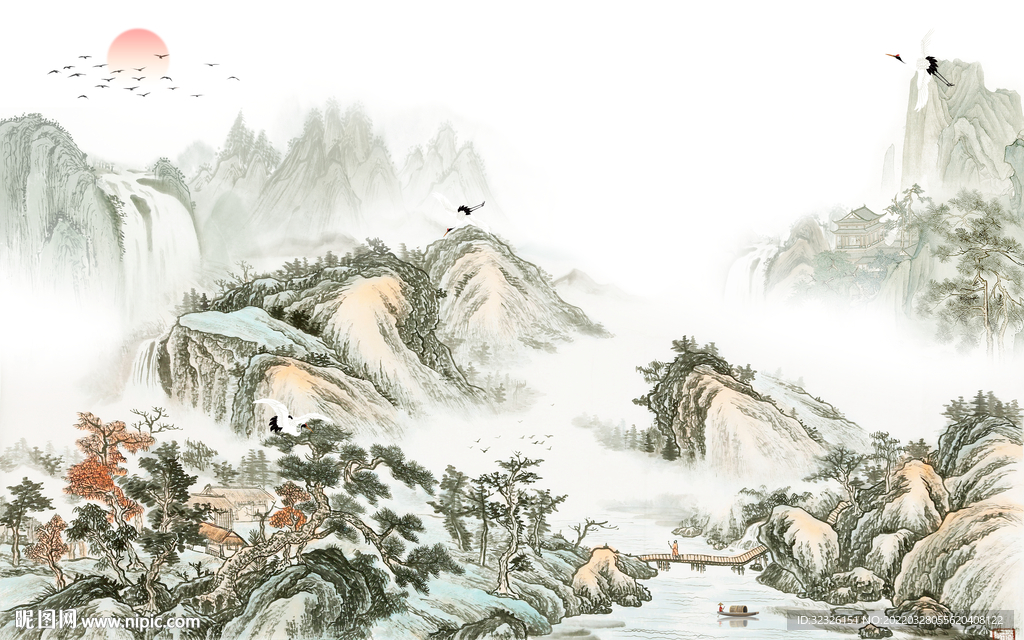 中式山水最新背景 tif分层