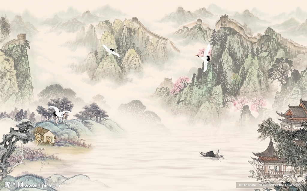 中式 电视别墅山水 TIF分层