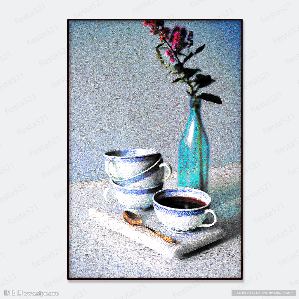咖啡杯静物特写油画装饰画