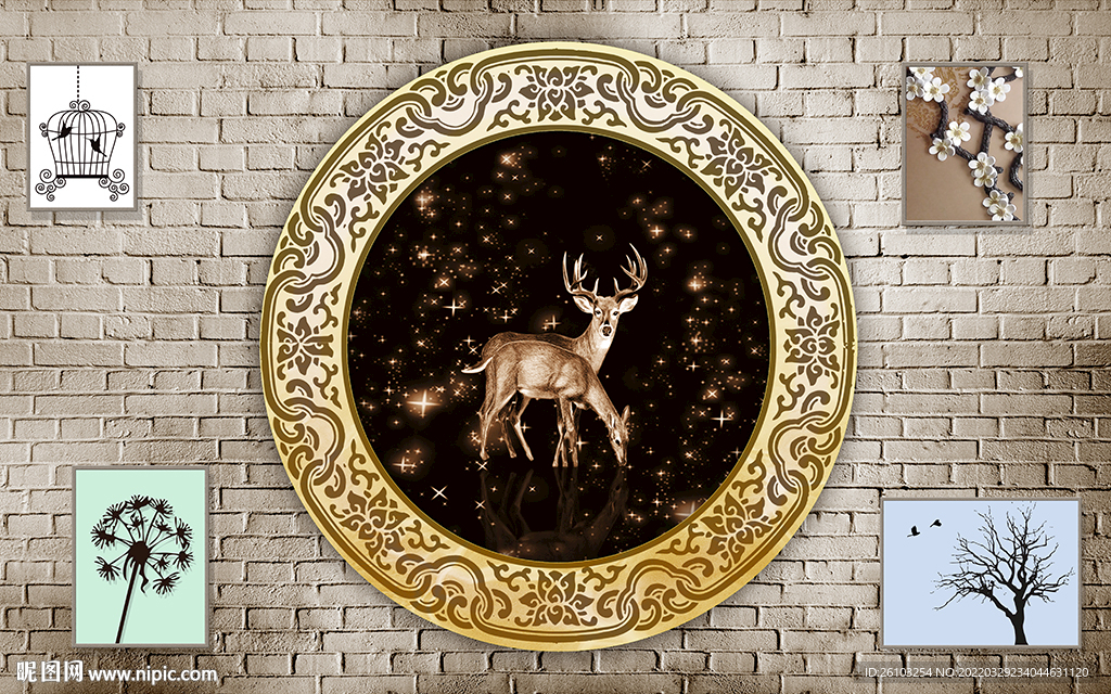 简约麋鹿文化墙电视背景墙