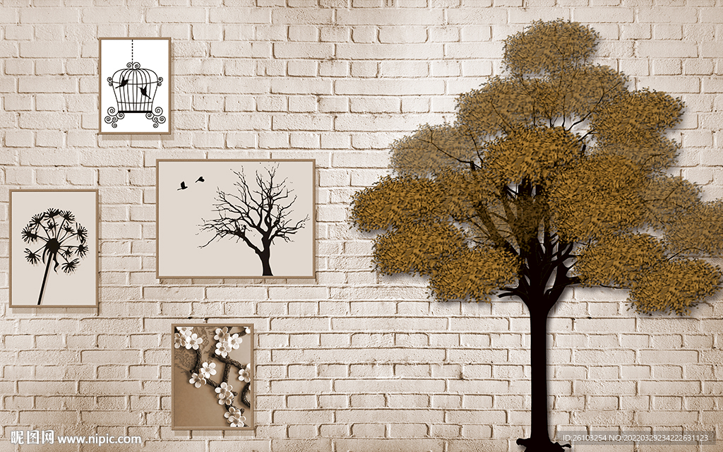 简约小树文化墙电视背景墙