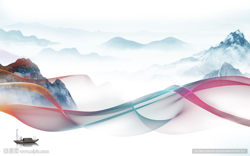 中国风别墅背景山水 tif分层