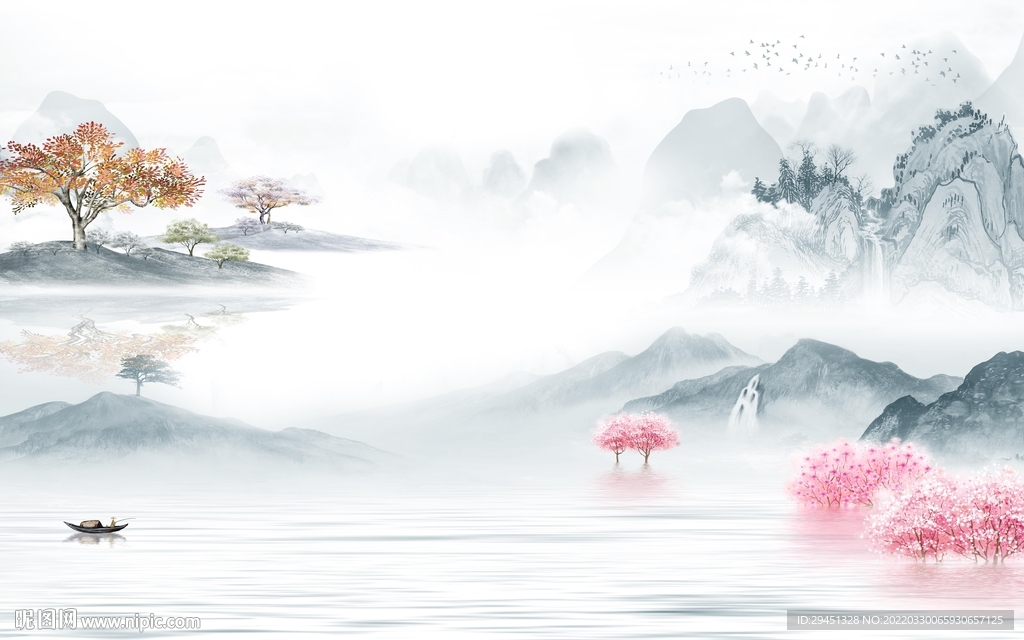 中式别墅背景山水 tif分层