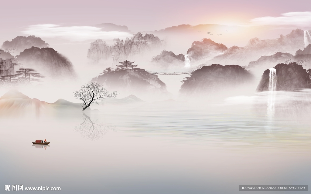 高清别墅背景山水 tif分层