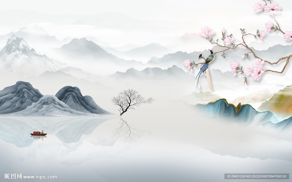 最新别墅背景山水 tif分层