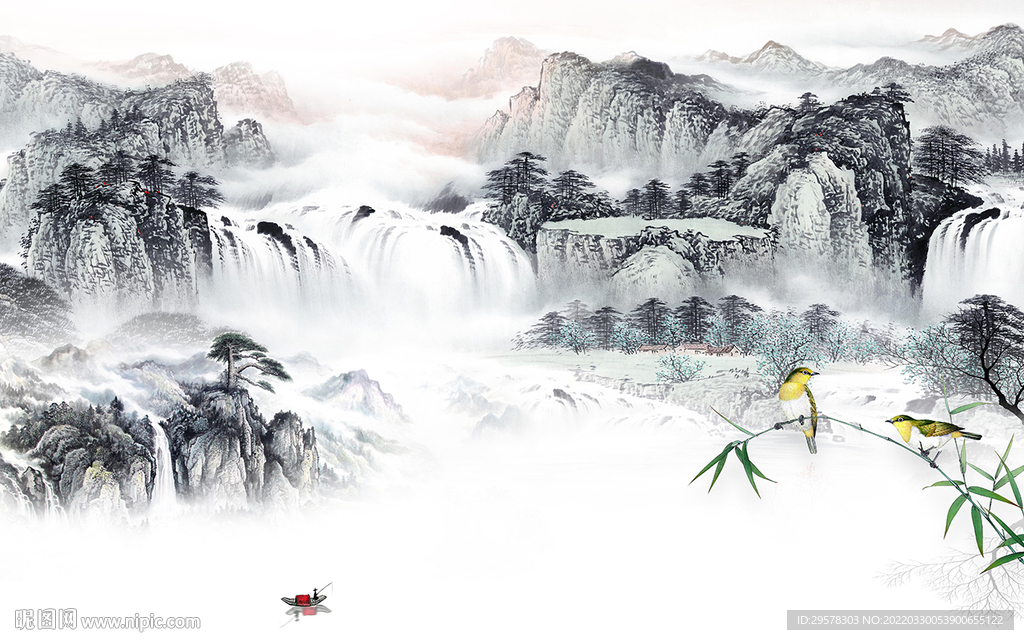 高档 客厅新品山水 TIF分层