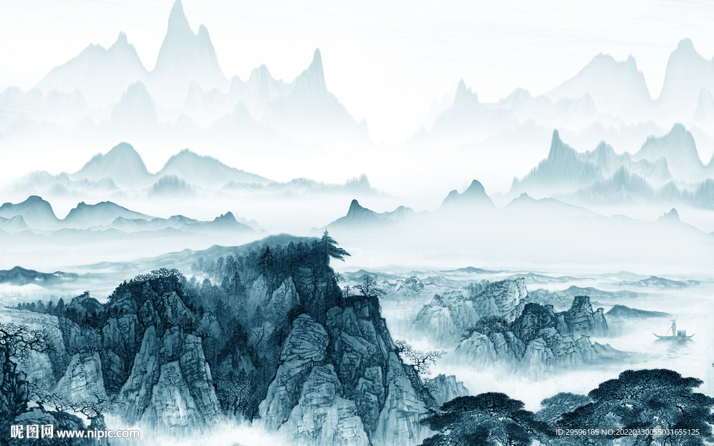 最新中式简约山水 TIF分层