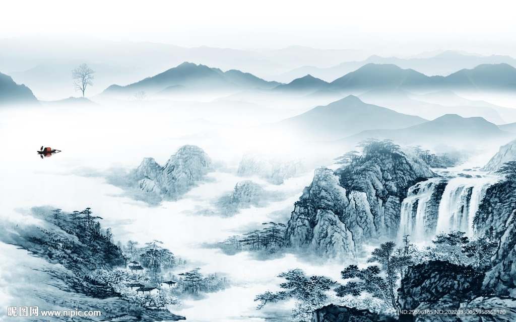 高清中式简约山水 TIF分层