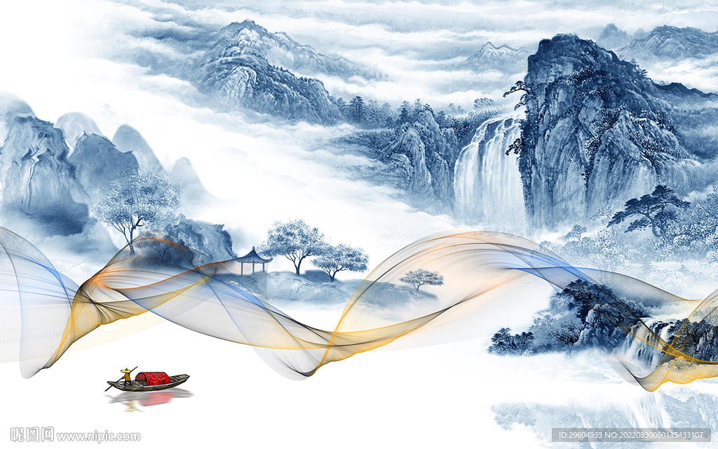 极简客厅大气山水 TIF分层