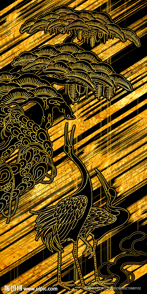 新中式金色祥云仙鹤玄关