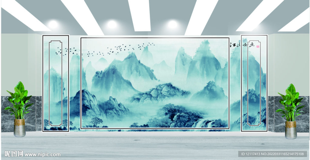 山水画背景墙 山水画墙体