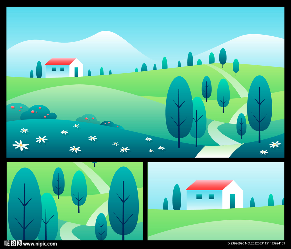 手绘春天小清新风景插画