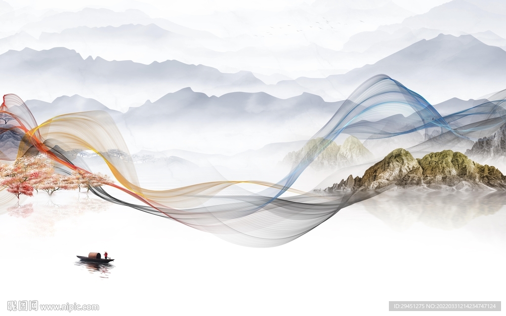 新中式高清背景山水 TIF分层