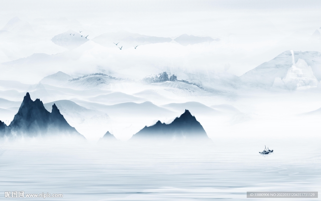 新中式高档背景山水 tif分层