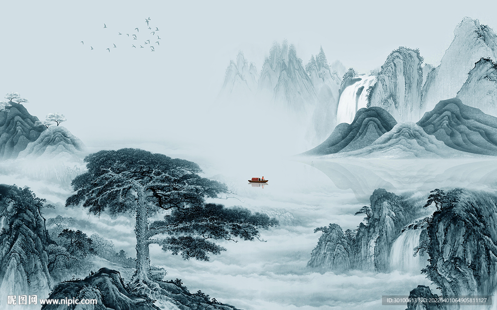 中式新上架山水画 tif分层