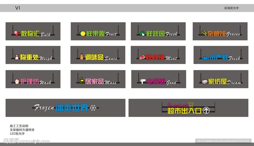 超市区域发光字