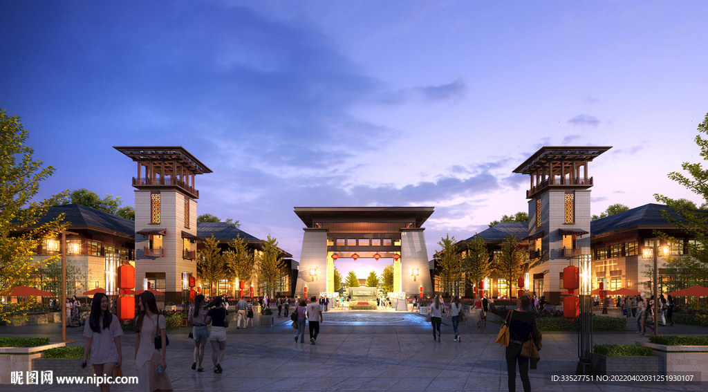 中式商业街大门