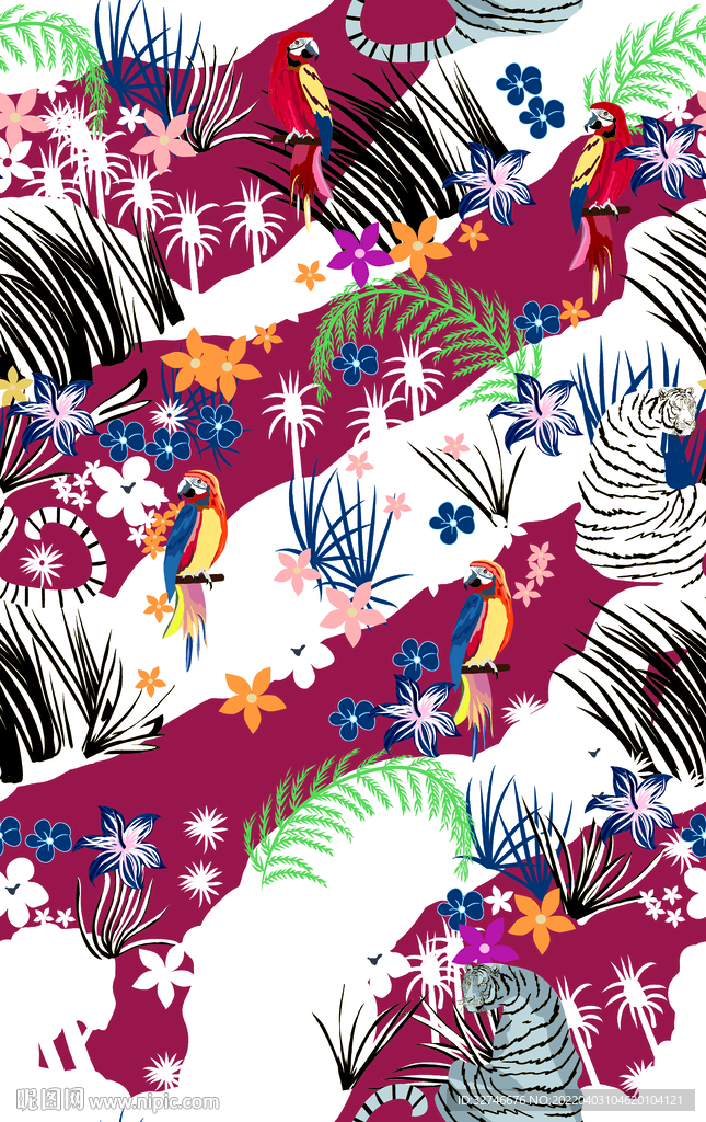 大牌花 鹦鹉 老虎