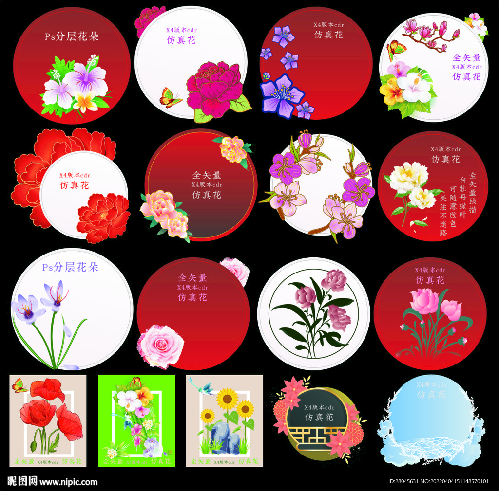 手绘花卉花朵矢量插画