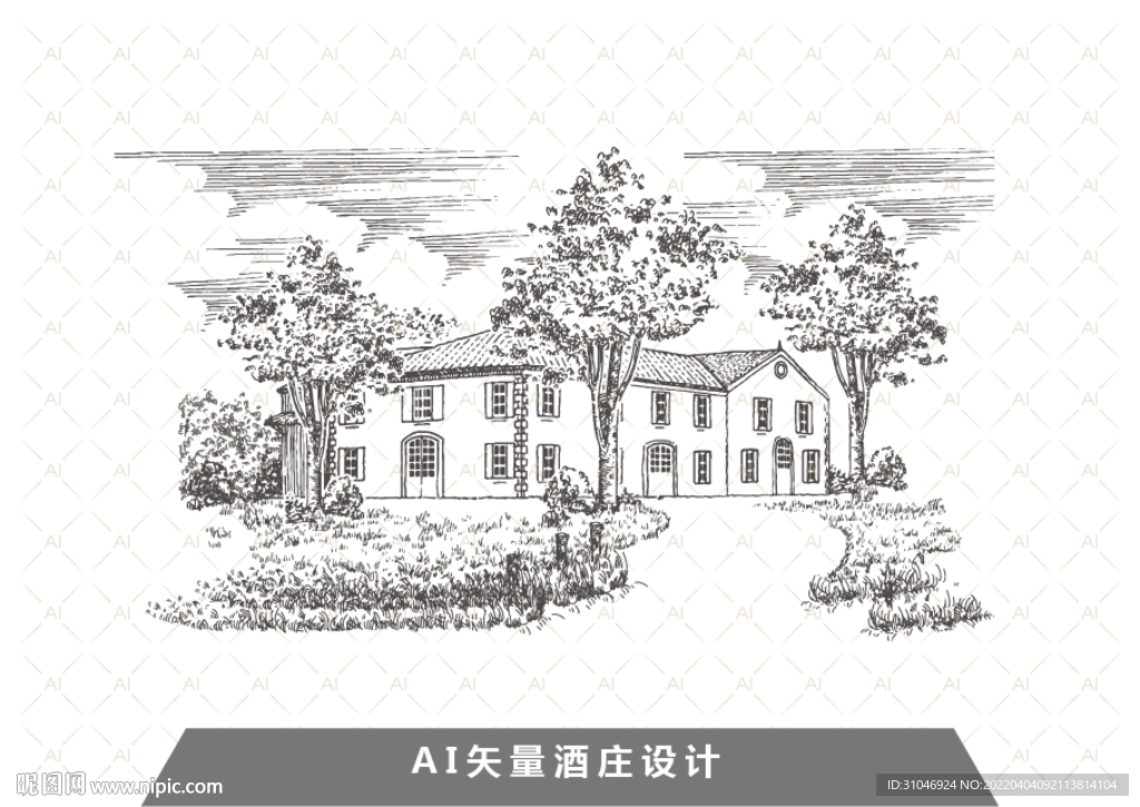 葡萄酒酒庄手绘