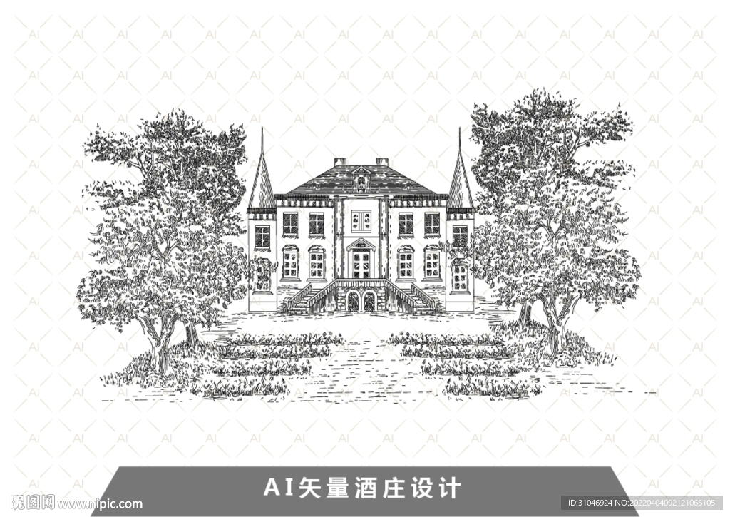 葡萄酒酒庄手绘