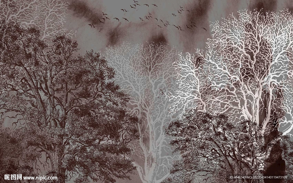 简约树卡中式背景墙