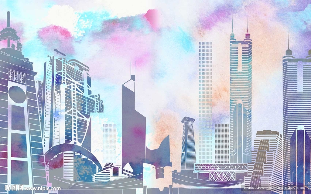 现代简约北欧城市建筑风景背景墙