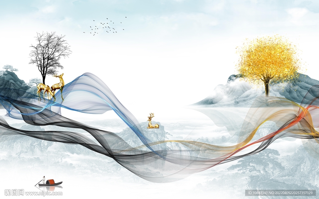 别墅 高档背景山水 TIF分层