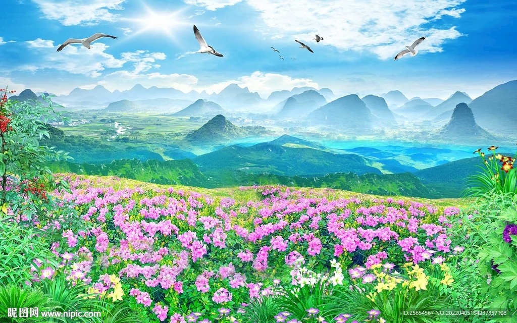远山花海背景墙