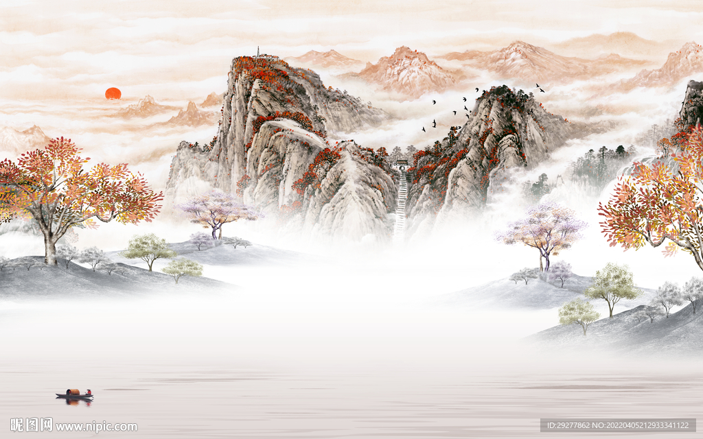 最新 客厅山水墙画 tif分层