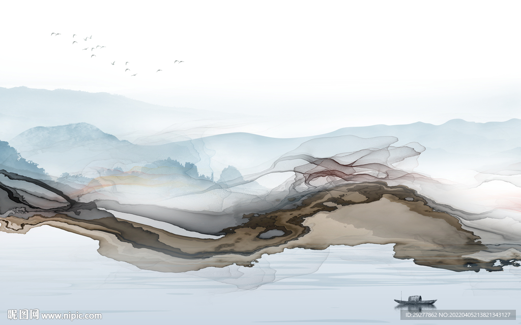 线条客厅山水墙画 tif分层