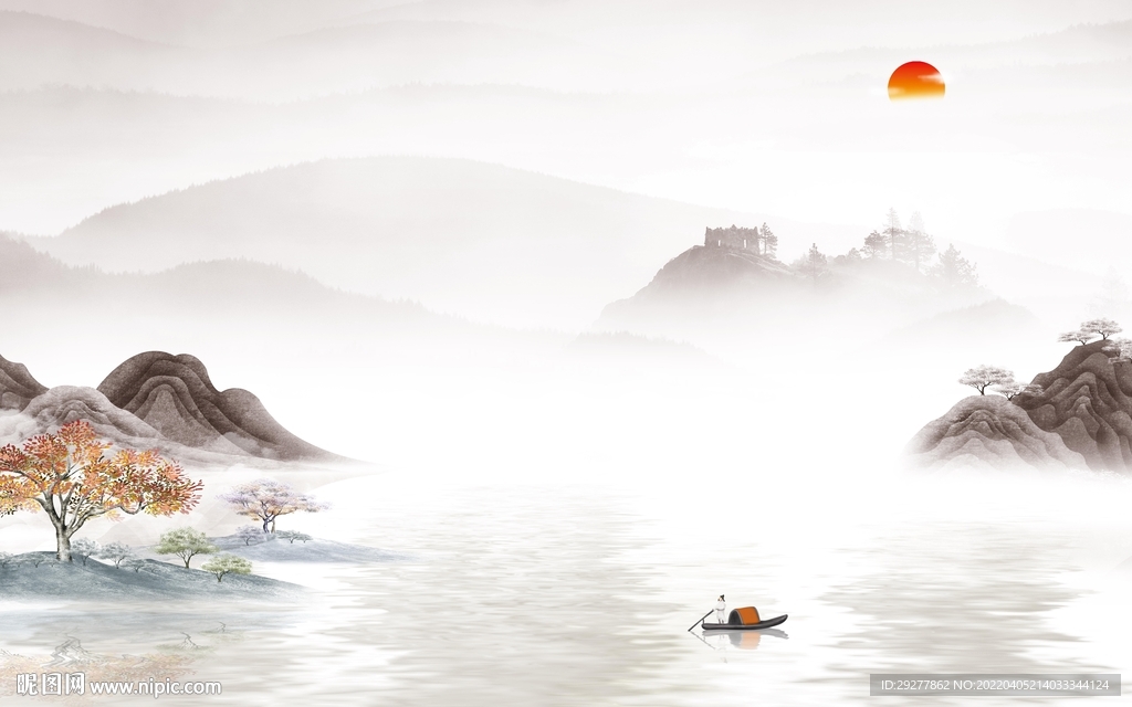 大气客厅山水墙画 tif分层