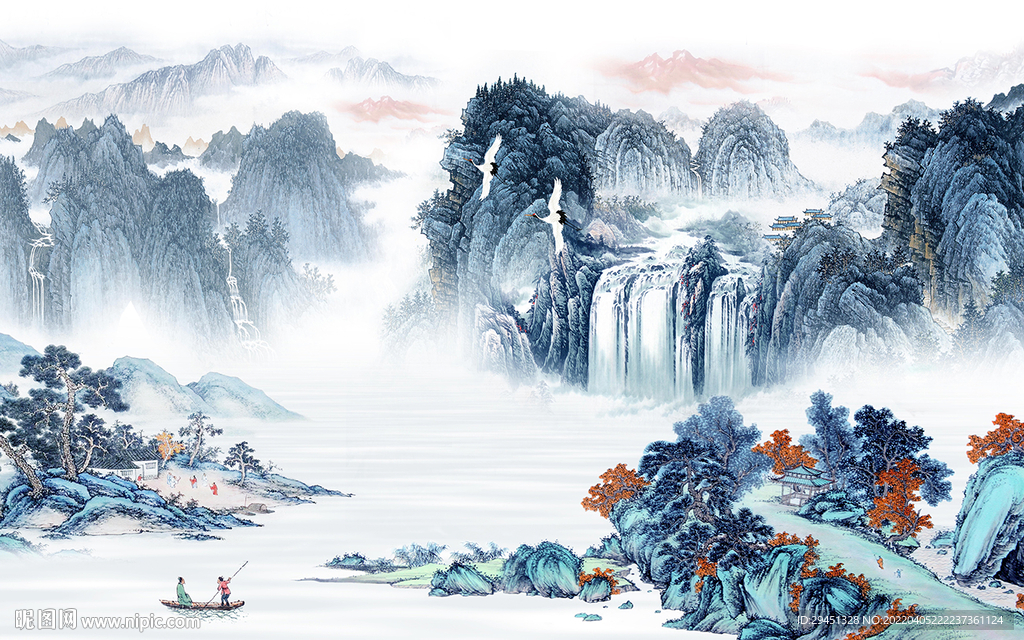 爆款 客厅电视山水 tif分层